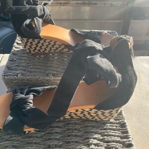 UGG Black and Tan Wedge Sandals